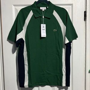 Lacoste Men's Polo Shirt in Green with White and Navy Accents